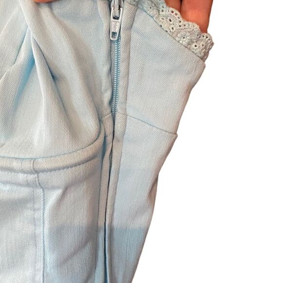 Tiger Mist Sz M Turquoise Bustier Boning Skinny Straps Cotton Ruffle Trim Top - Picture 4 of 7